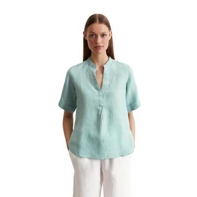 Kurzarmbluse MARC O'POLO, Damen, Gr. 40, pure teal, Web, Obermaterial: 100% Leinen, modisch, regular fit, V-Ausschnitt, Halbarm Umschlagbund, Blusen, reiner Leinen, Rückenpasse mit gerafftem Faltendetail, leicht, luftig Image