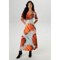 Midikleid ANISTON SELECTED, Damen, Gr. 46, N-Gr, rot, silber, anthra, rosa, Single Jersey, Obermaterial: 95% Viskose, 5% Elasthan, bedruckt, gemustert, Batikmuster, modisch, figurumspielend, V-Ausschnitt, Langarm, Kleider, mit Smok-Details - NEUE...