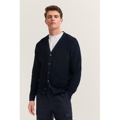 Cardigan BUGATTI "Regular Fit", Herren, Gr. XXL, 390, marine, Strick, 50% Baumwolle, 50% Polyester, unifarben, casual, regular fit, V-Ausschnitt, Langarm Rippbündchen, Strickjacken, mit V-Ausschnitt und Ripp-Struktur Image