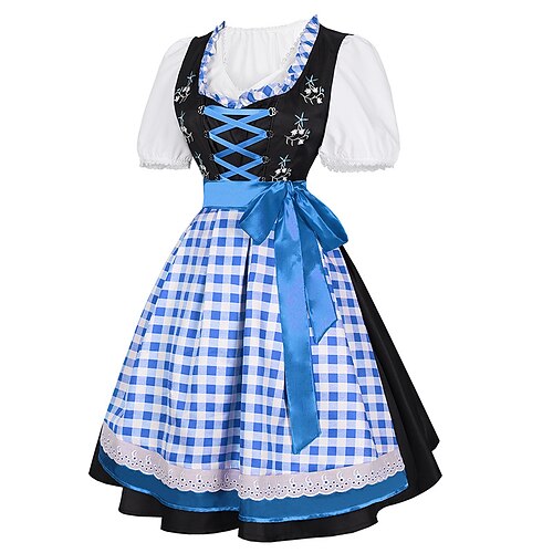 Carnaval Oktoberfest Robe Dirndl Femme de ménage Bavarois Prairies Femmes Soirée Fête de la Bière Tissu de style traditionnel