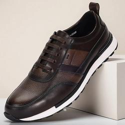 Chaussures décontractées en cuir de vachette de qualité supérieure pour hommes, design à lacets bicolore avec semelle sportive, parfaites pour les affaires décontractées, les voyages et les promenades en ville