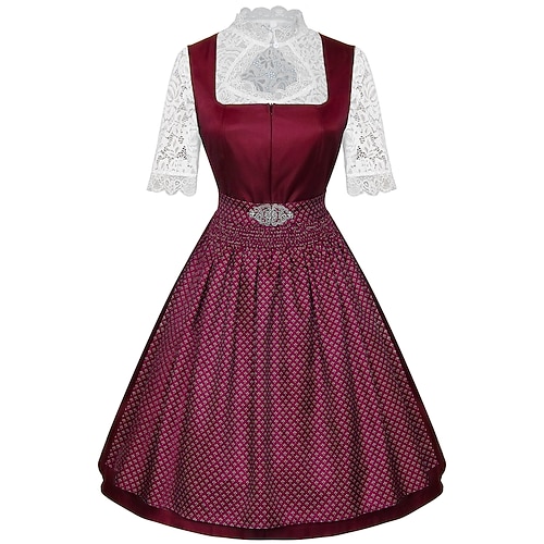Carnaval Oktoberfest Robe Dirndl Blouse Dirndl Dentelle Femme de ménage Bavarois Prairies Femmes Soirée Fête de la Bière Tissu de style traditionnel