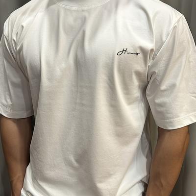 "TEMU Cotton Men's Summer Tee- Casual Round Neck Short Sleeve T-shirt With Trendy "" Print, Drop Shoulder Fit, Versatile For Sports& Casual Attire" Image