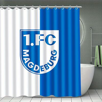 TEMU Striped Polyester Shower Curtain - No Drill Bathroom Partition With Grommets, Machine Washable Sports For Fans, Sports Fan Decor, Striped Pattern, Durable Fabric, Image