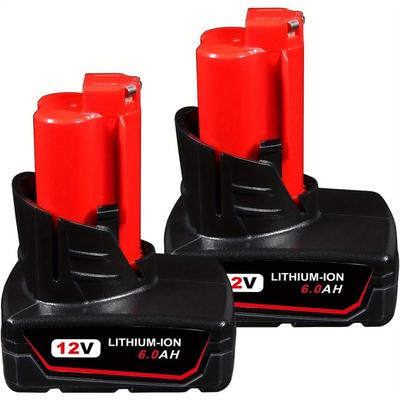 TEMU 2pcs 12v 6.0ah 48-11-2411 Lithium-ion Replacement For , 48-11-2402, 48-11-2440, 48-11-2411, Featuring A 6.0ah Capacity, Durable Plastic Body, And Sleek Red Accents, Cordless Tools. Image
