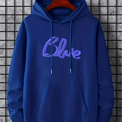 "TEMU "blue" Print Hoodie With Kangaroo Pocket, Men's Casual Pullover Hooded Sweatshirt" Image