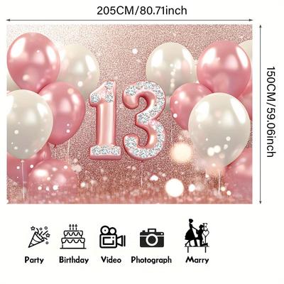 TEMU 1pc Happy 13th Birthday Balloon Diamond Backdrop Banner Backdrop Decoration For Photo Party Supplies, Photo Booth Poster Birthday Anniversary Party Reusable For Outdoor Indoor Image