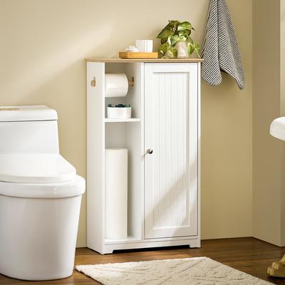 TEMU Bathroom Storage Furniture Toilet Paper Holder Cabinet With 1 Door, White, 50x21x86cm Image