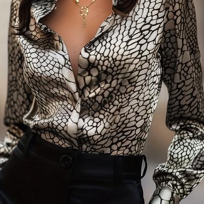 TEMU Women's Elegant Satin Print Fashion Shirt Blouse Image