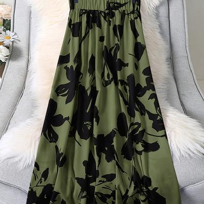 TEMU Graphic Print High Waist Ruffle Hem Skirt, Elegant A-line Ruched Ankle Length Skirt For Summer, Women's Clothing Image