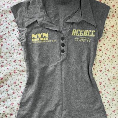 "TEMU Women's Vintage Y2k Goth-inspired "nyn" & "dccocc" Letter Print T-shirt - Casual Short Sleeve Button-up Tee With Fake Buttons, , Tee | Vintage Graphic Tee | Casual Buttonup Shirt" Image