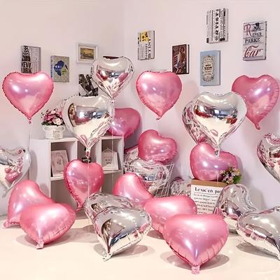 TEMU 30pcs 18-inch Pink & Silvery Heart Foil Balloons - Helium-compatible For Weddings, Bridal Showers, Showers & Festive Partie Image