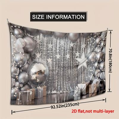 TEMU 1pc Glitter Silver Polyester Backdrop, Disco Themed Party Banner For Cake Table, Housewarming, Anniversary, Fit Decorations Without Electricity Image