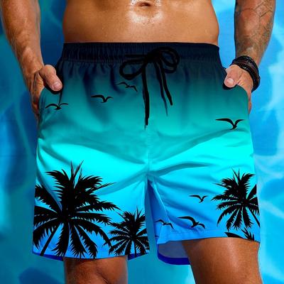 TEMU Men's Tree 3d Print Beach Shorts - Breathable Drawstring Swim Trunks With Adjustable Waist, & For Summer Pool, Beach, And Casual , Beach Shorts, Poolside Attire, Stylish Swimwear, Image