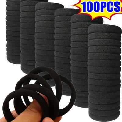 TEMU 100pcs Black Rubber Hair Ties - Stretchy, Durable, Ponytails & Buns - Ideal Gift For Girls And Women, Stylish Hair Accessories | Stylish Hair Accessories Image