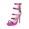 Neue Sandalen Frauen Sexy Bühne Runway Fashion Glänzende Plattform Römischen Stil Zurück Zipper Lila High Heels Schuhe Super Größe 52 576-2