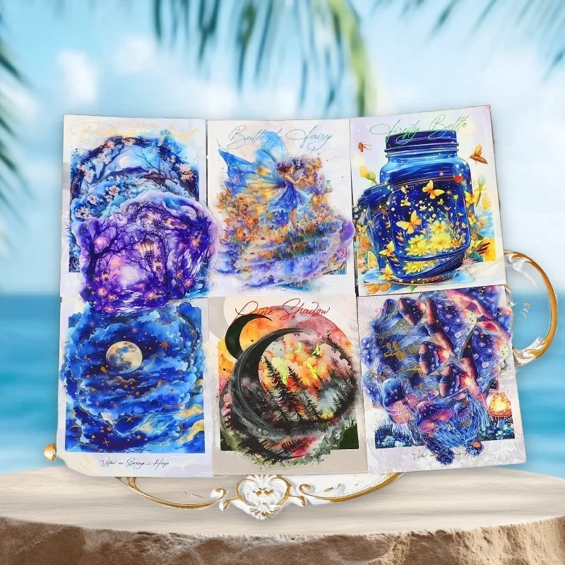 6-teilige ästhetische Nachtnebel-PET-Aufkleber Landschaftsdiorama für minimalistische Tagebücher Image