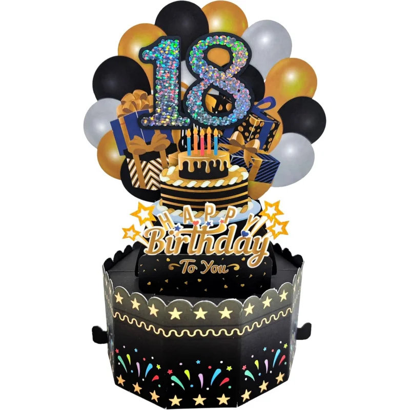 Karten zum 18. Geburtstag. 3D-Popup-Geburtstagsgrußkarten – für Mädchen und Jungen, mit leerer Notiz und Umschlag im Lieferumfang enthalten Image