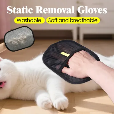 Cat Dog Hair Remover Gloves 2 in 1 Pet Hair Brush Fur Scraper for Furniture Carpets Washable Grooming Scraper Tool