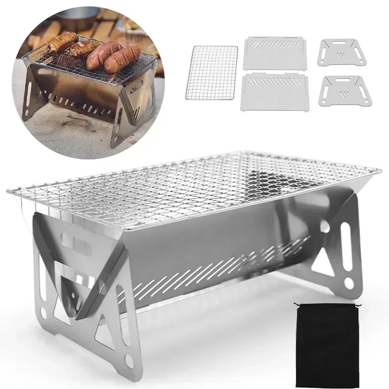 Tragbare Outdoor Klapp Grill Herd Edelstahl Praktische Karte Typ Brennholz Herd Mini Grill Rack Haushalts Herd Image