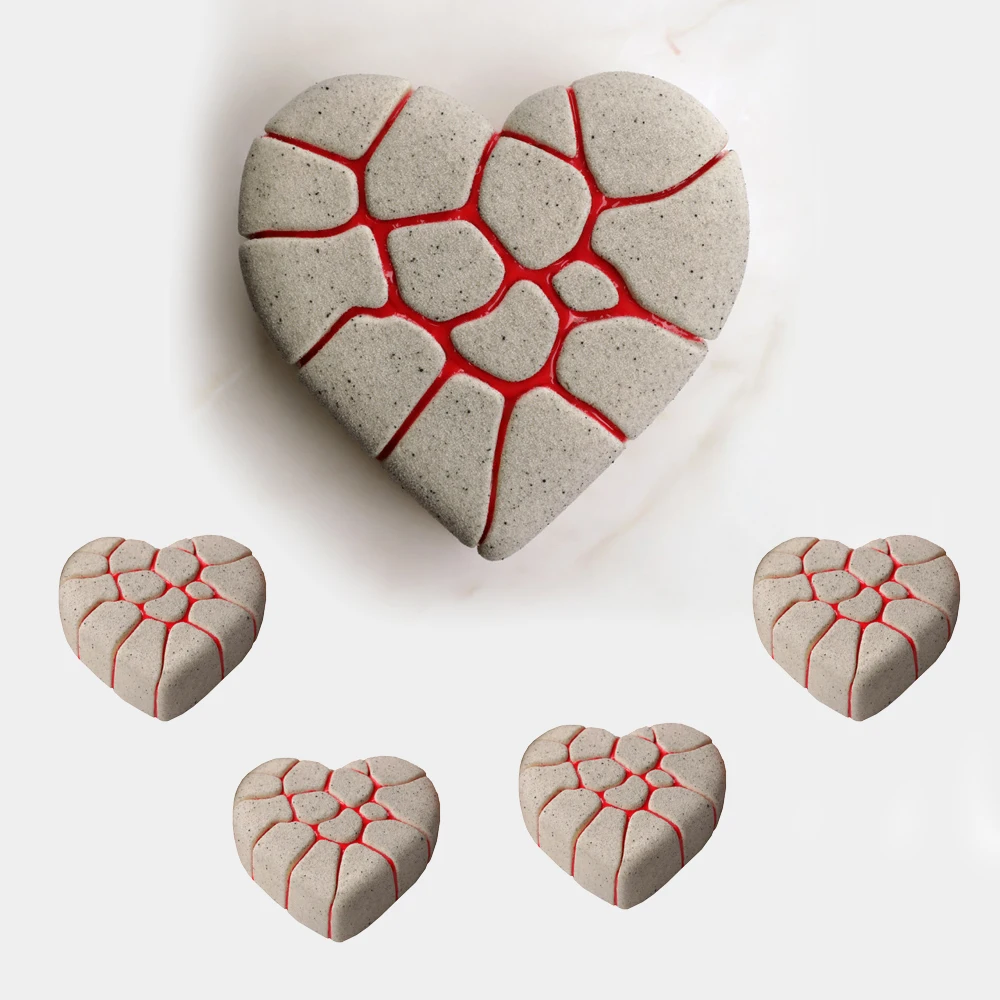 Vulkanische Lava Fließende Textur Herzförmige Kuchenform Valentinstag Mousse Kuchenform Silikon Kuchenform Küchenbedarf Image