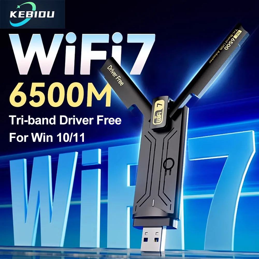 Adattatore WiFi WiFi USB 7 BE6500 6500Mbps USB 3.0 802.11BE Dongle WiFi Tri-Band 2.4G/5G/6GHz Scheda di rete per Win10/11 Driver gratuito