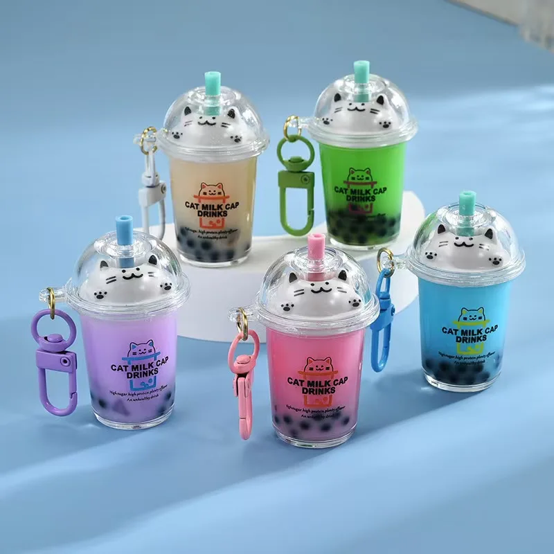 Creative And Cute Milk Tea Cups, Cat's Pearl Milk Tea Keychains, Internet-famous Sand Bottles, Car Key Chains, Bag Pendants