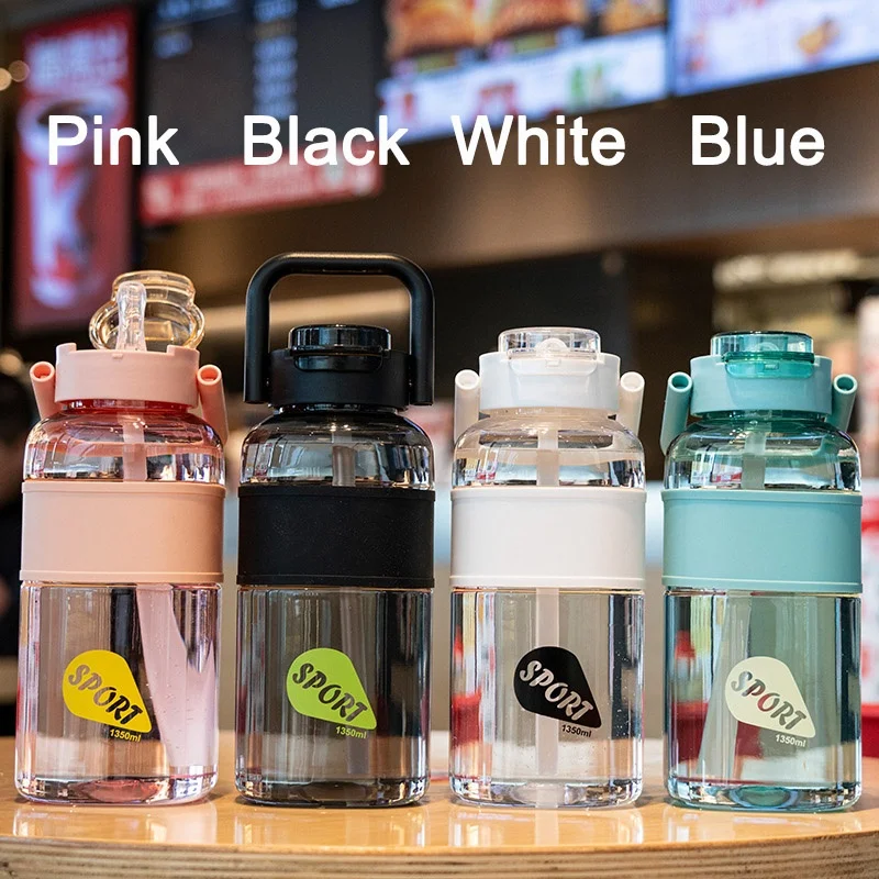 Neuer Wasserbecher mit großer Kapazität, weicher Silikon-Strohhalm, hochwertiger tragbarer Fitness-Sport-Wasserbecher mit Griff, einfarbig, Ins Wind Image