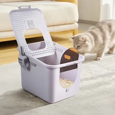 Tieker Large Cat Litter Box Fully Enclosed Pet Cat Toilet Cat Litter Box with Shovel Flip Litter Box
