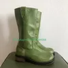 Dame Vintage Grün Stil Punk Chunky Heel Stiefel Schuhe Spiegel PU Schwarz Grün Seitlicher
