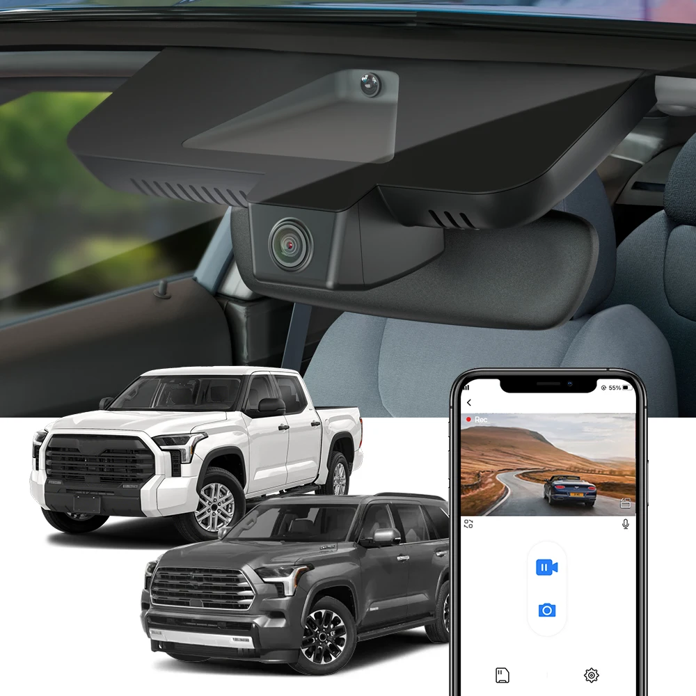 Fitcamx 4K WiFi Dash Cam für Toyota Tundra XK70/XK60/XK50 (2017-2026) & Sequoia, Plug & Play Auto DVR, Nachtsicht, APP-Steuerung Image