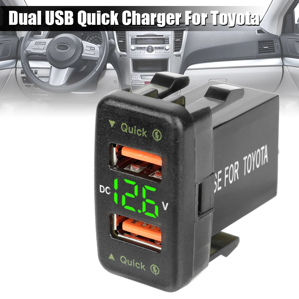 Qc auto steckdose ladegerät led autozubehör netzteil für toyota 12-24v voltmeter dual usb schnell ladung für handy Image