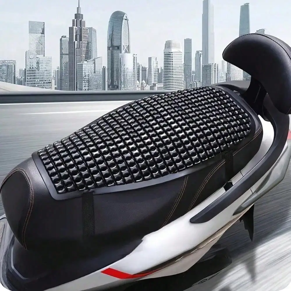 1 x schwarzes Motorrad-Sitzkissen, atmungsaktives Gel-Pad mit Schnellverschluss-Schnalle für Elektrofahrrad/Roller/Motorräder Image