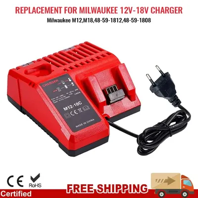 Replace 3A 12V 14V 18V Rapid Fast Li-Ion Charger Fit For Milwaukee M12-18C Dual Port Multi-Voltage Lithium-Ion Battery M12 M18