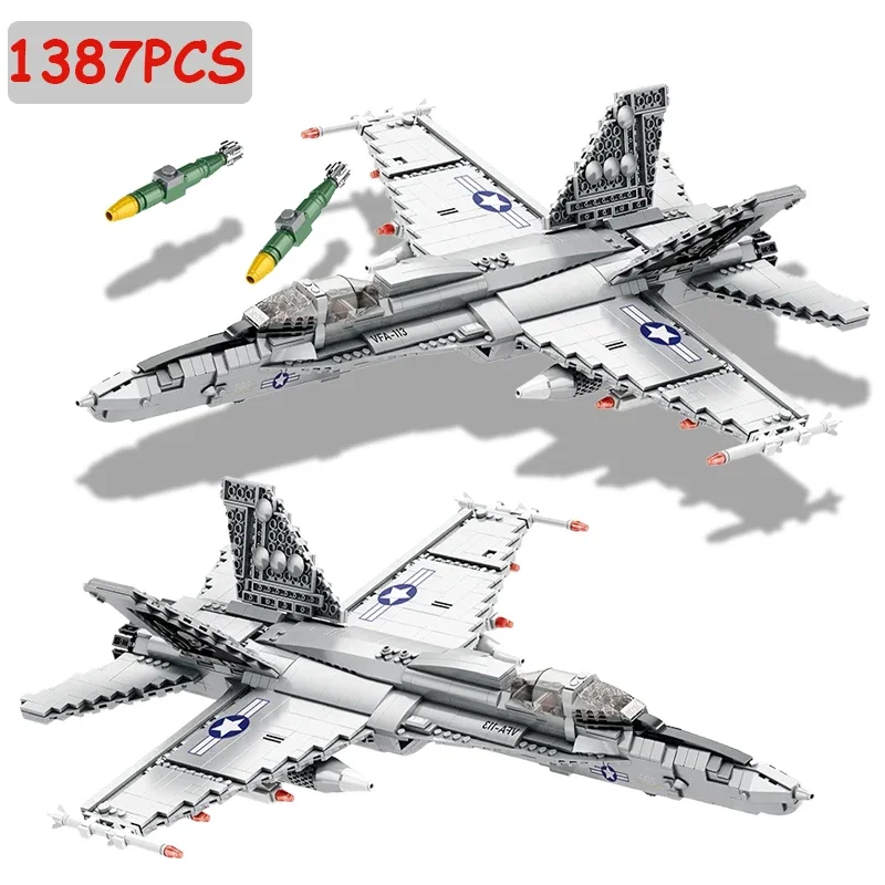 1387PCS F-18 Strike Fighter Bausteine Air Force Flugzeug Modell Pädagogisches DIY Spielzeug Urlaub Geschenk für Kinder Erwachsene Image