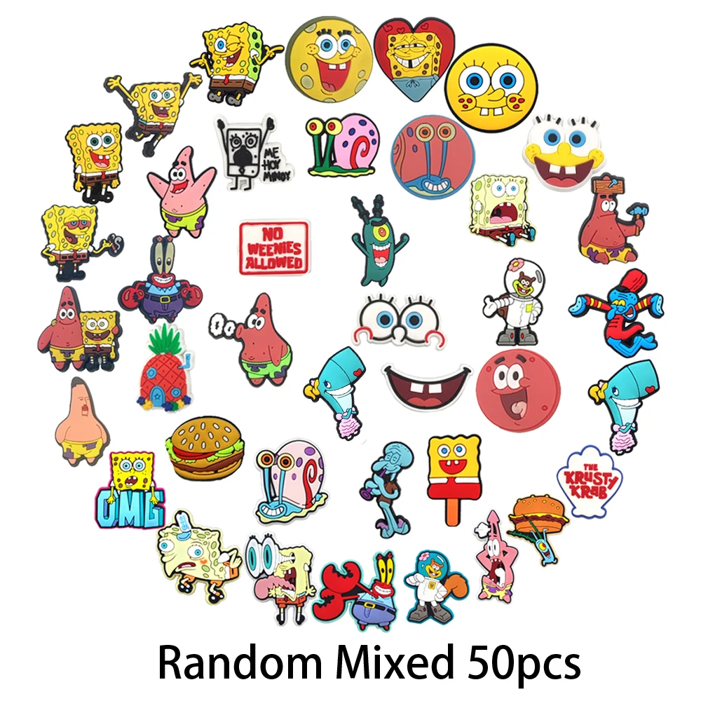 MINISO 30-50-100PCS Zufällig Gemischte Schwamm Cartoon Schuh Charms PVC Schuh Decration Zubehör DIY Clog Sandale schnalle Kinder Geschenke
