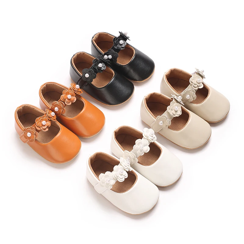 Lauflernschuhe für Babys und Mädchen – Prinzessinnen-Mokassins, weiche Lederschuhe, rutschfeste Sohle, Kleinkindschuhe mit Blumenmuster, 6–24 Monate Image