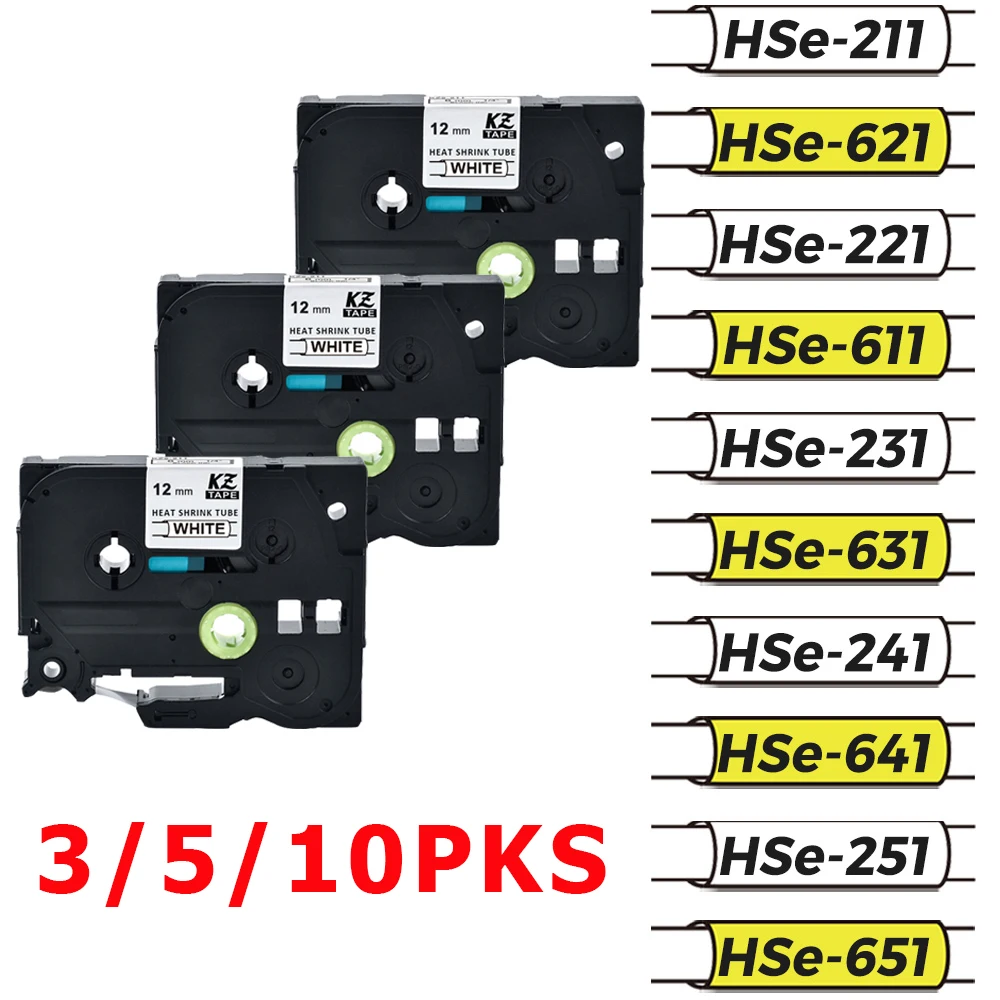 3/5/10PKS Schrumpfschlauch band HSE-231 HSE-631 HSE-221 HSE241 HSE-251 Kabel Tags FÜR Brother P-touch PT-E550W PTH110 Image