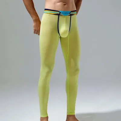 Herbst und Winter neue lange Unterhosen für Herren, trendige rosa Low-Rise-Sport-enge, elastische, warme lange Unterhosen für Herren XB 230401 Image