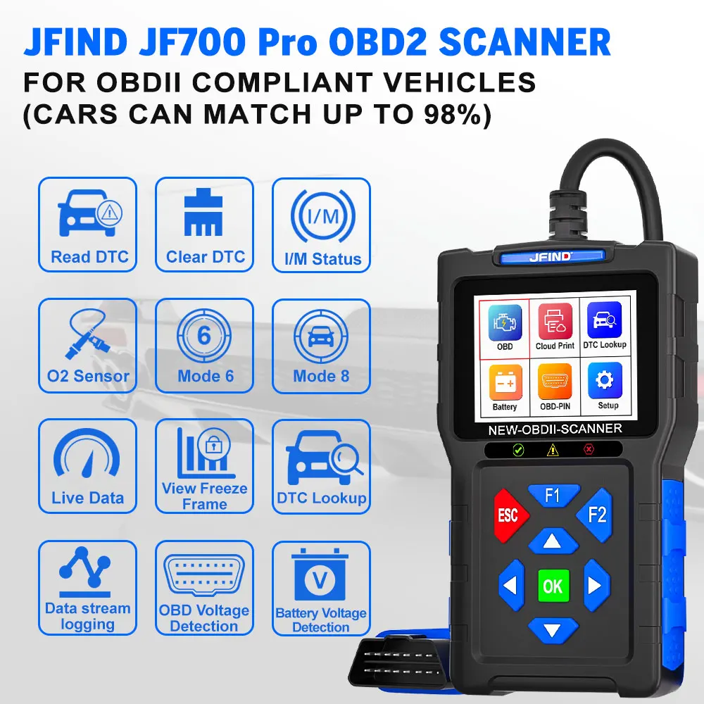 OBD2-Scanner-Tools JF700 Pro Code Reader Diagnosetool Check Engine I/M Status Live Data Voltage Test PK ELM327 OBD2 Bluetooth Image