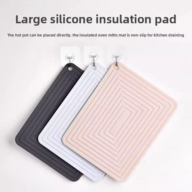 Verdicktes, quadratisches, wärmeisolierendes Tischset und Entwässerungspad aus Silikon – rutschfeste Küchenplattenmatte, hitzebeständiges Auflaufpad Image