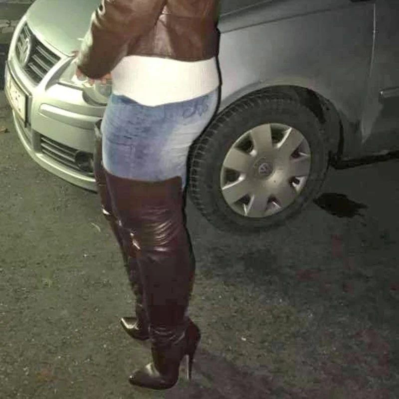 Braune, ausgeschnittene, matte Overknee-Stiefel, dünner Absatz, spitzer Zehenbereich, modisch, sexy, 2025, Winter, große Damenschuhe, Zapatillas Mujer Image