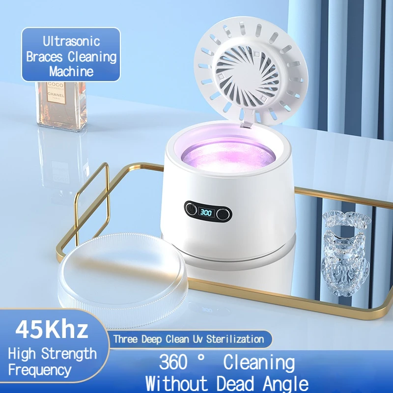 Justlang Braces Ultraschallreiniger, Zahnersatz, intelligente Reinigung, Lufttrocknung, tragbarer Mini-UV-Sterilisator, USB-Ladedesinfektor Image