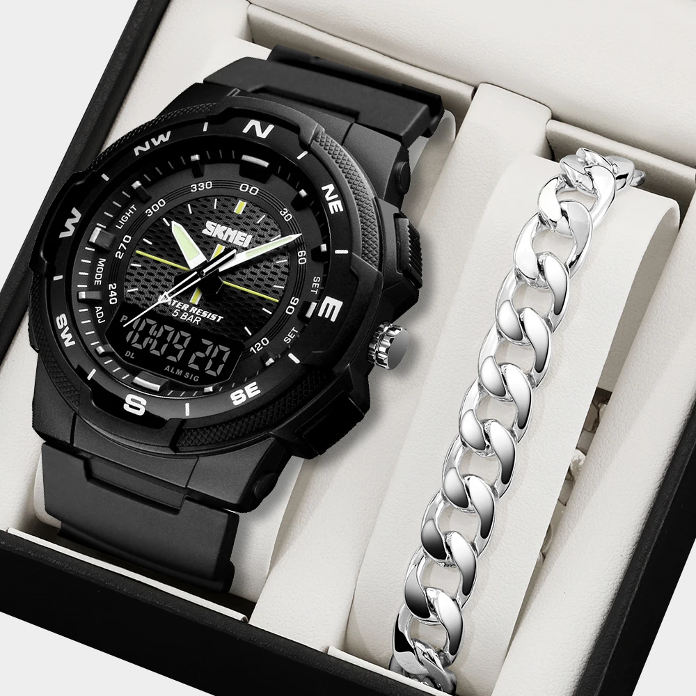 SKMEI Uhr Männer Hintergrundbeleuchtung Dual Time Display Outdoor Sport Militär Stoppuhr Datum Woche 5bar Wasserdichte Armbanduhren Uhr Image