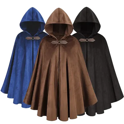 Mittelalterlicher Samt-Umhang mit Kapuze, Renaissance-Steampunk-Umhang mit Kapuze, Vintage-Capelet, Halloween-Zauberer, Ritter, Cosplay-Kostüm Image