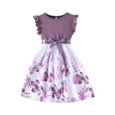 Blumenmädchenkleid 2025, neue Kinderkleidung, Sommer, fliegende Ärmel für Kinder, Tutu, Kinder, Prinzessinnenrock, süße Mode, 5–12 Jahre Image