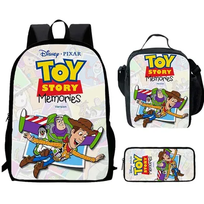 Cartoon Toy Story Kinder-Schulrucksack mit Lunchtaschen, Bleistiftbeutel für Kinder im Alter von 4–9 Image