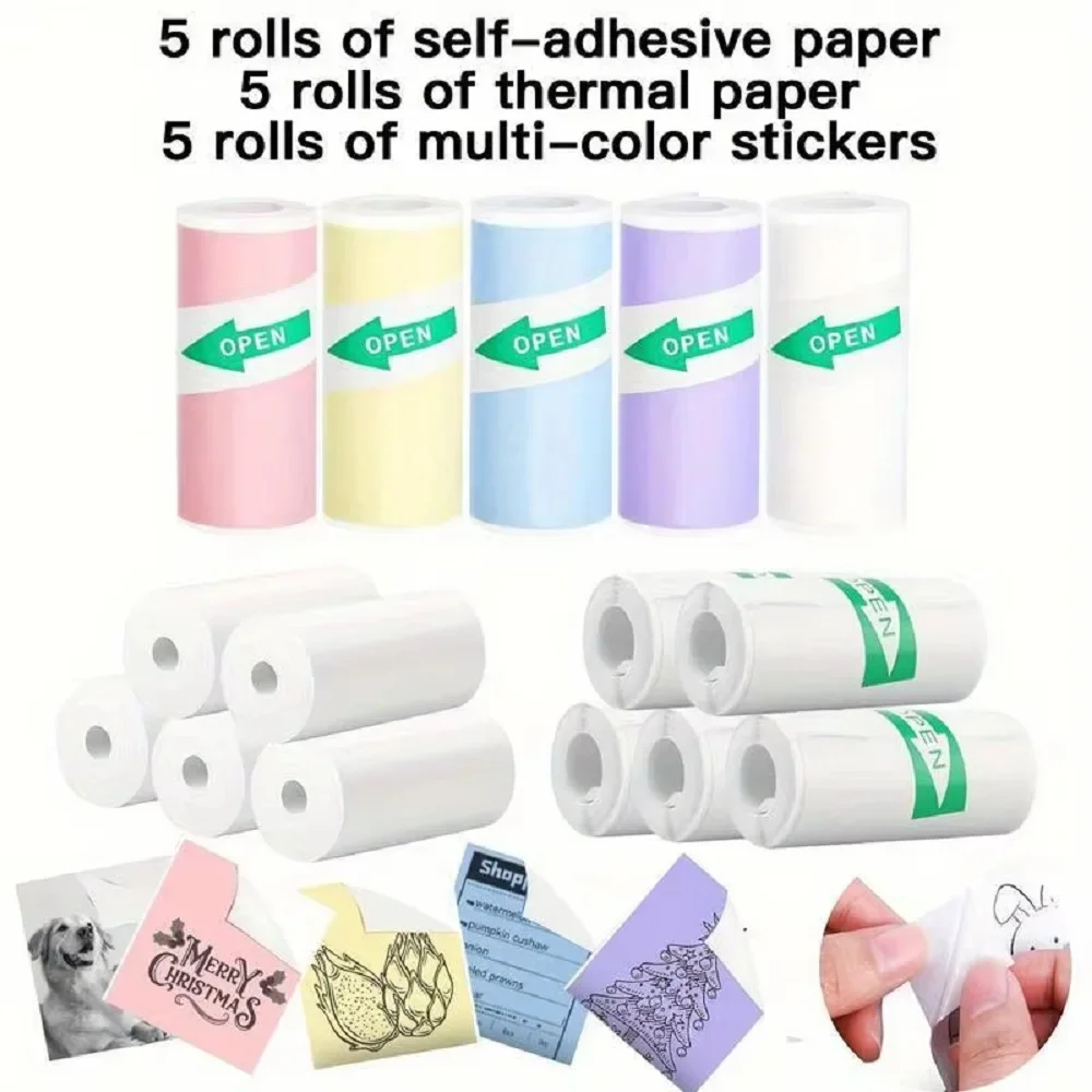 Mini-Druckerpapier, Nachfüllrolle, Thermopapier, bedruckbares Aufkleberpapier für kabellose Taschendrucker für Lernnotizen, Arbeitsfotos Image