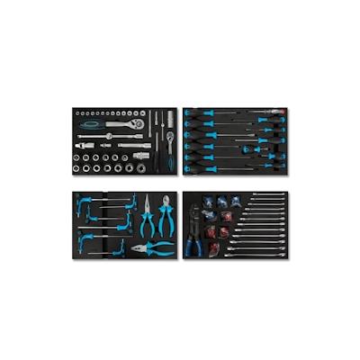 EBERTH Multitool Set 81-tlg für Werkstattwagen, Schaumstoffeinlagen, Hartmetall, ergonomisch, für 4 Schubladen, KFZ & Profi, blau Image