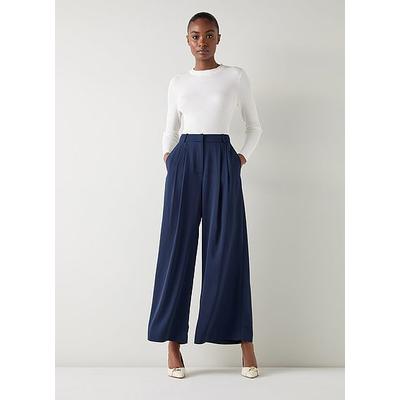 Sykes Midnight Wide Leg Pleat Trouser Navy, Navy